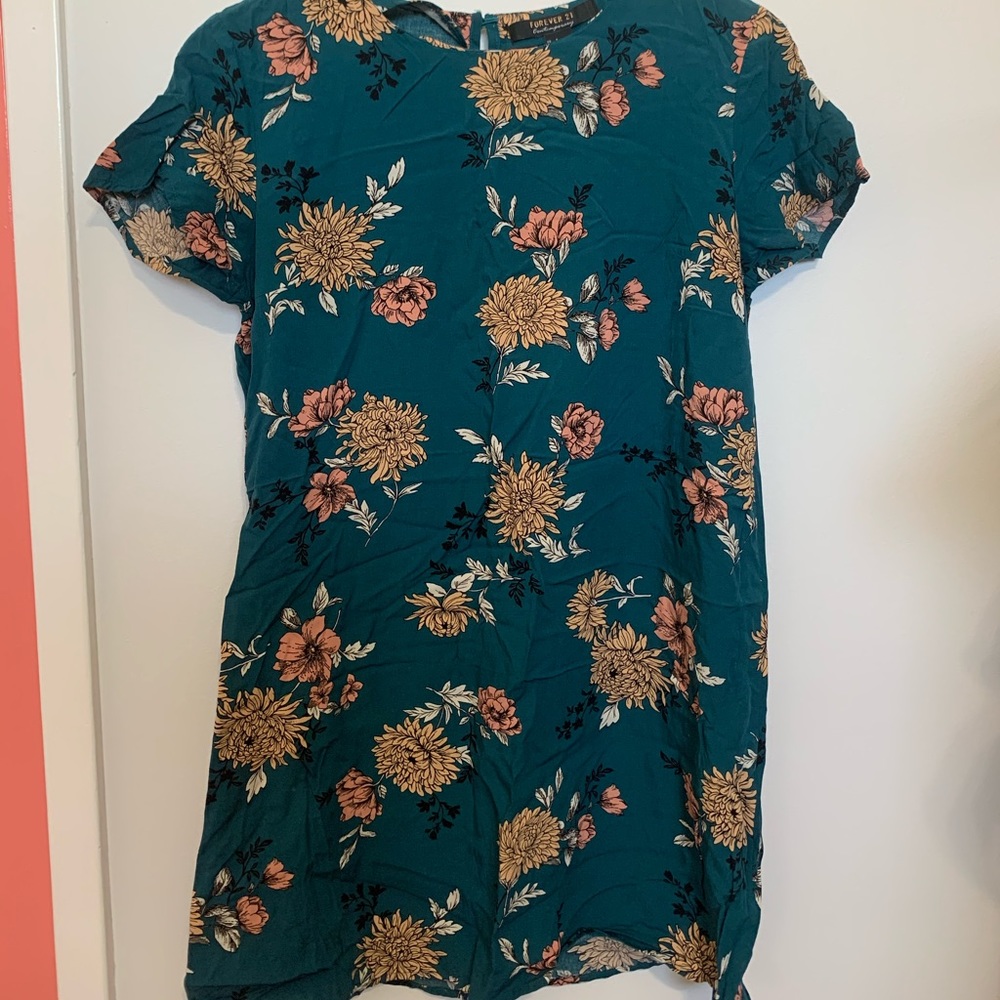 Teal Floral TShirt Dress